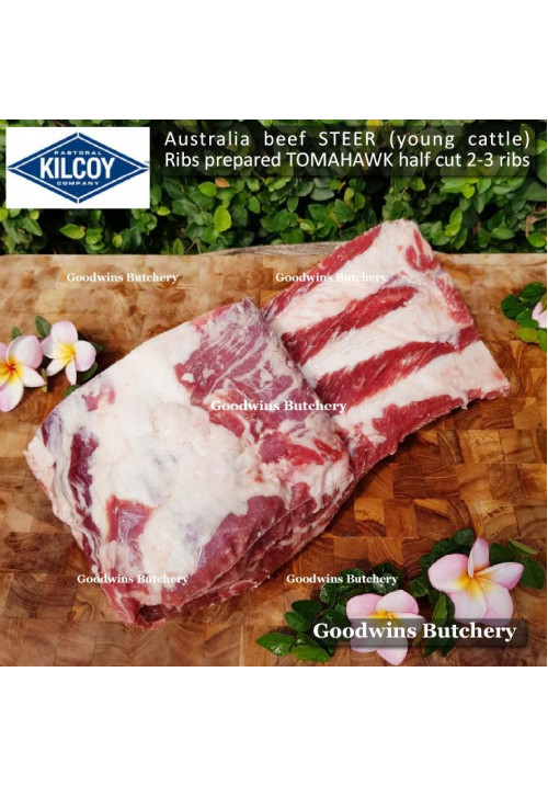 Beef rib TOMAHAWK Australia STEER (young cattle) KILCOY BLUE DIAMOND frozen half cuts 2-3 ribs +/- 3kg (price/kg)